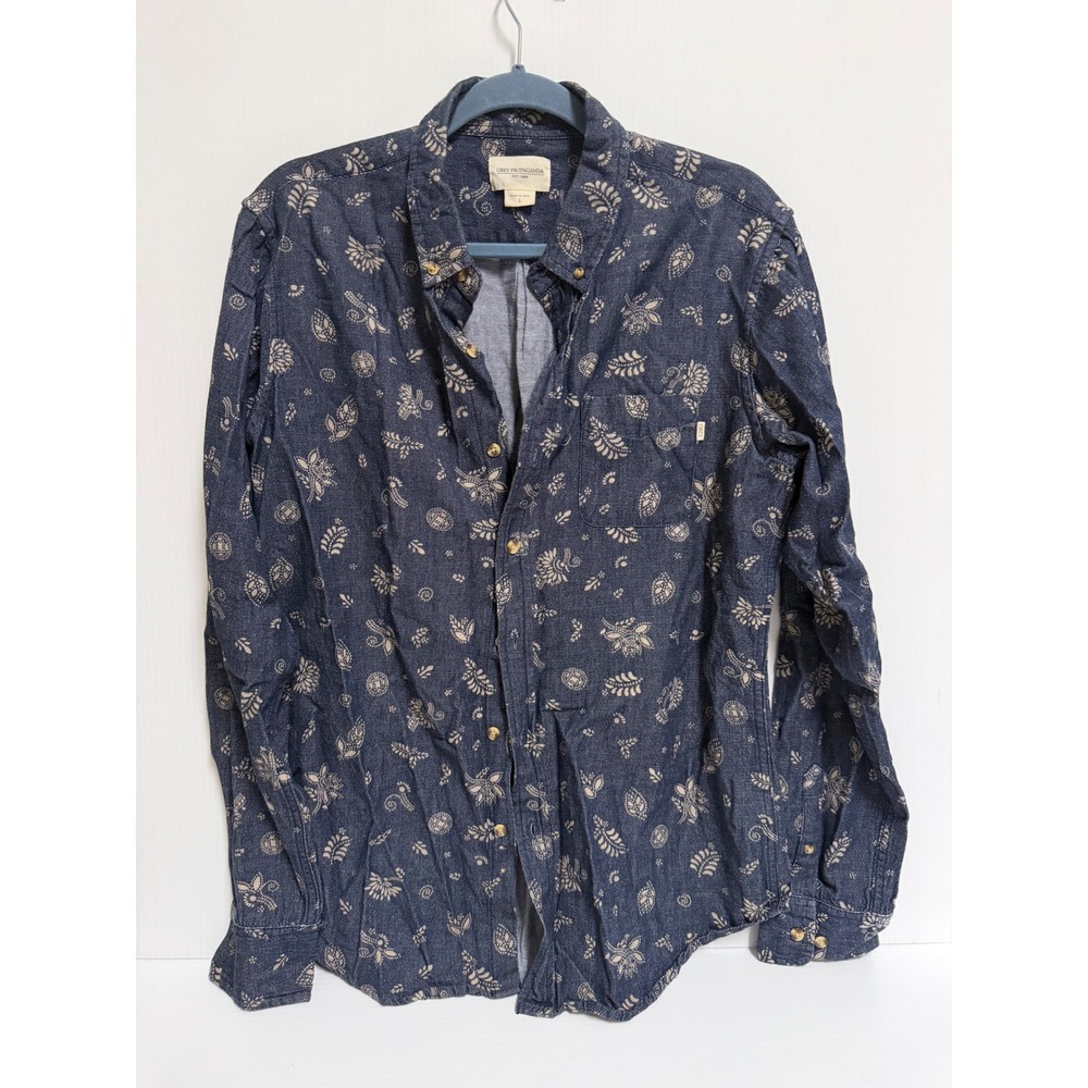Obey Propaganda Mens Blue Floral Paisley Denim Button Down Shirt Large